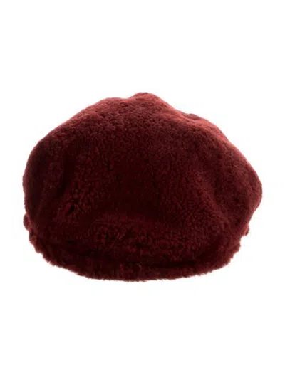 Pre-owned Brunello Cucinelli Lamb Fur Flat Cap W/tags In Red
