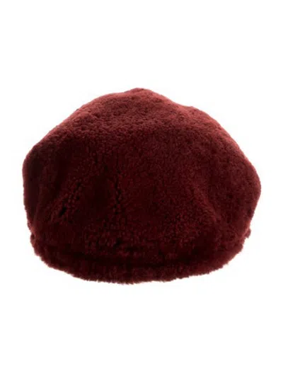 Pre-owned Brunello Cucinelli Lamb Fur Flat Cap W/tags In Red