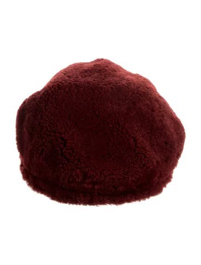 Pre-owned Brunello Cucinelli Lamb Fur Flat Cap W/tags In Red