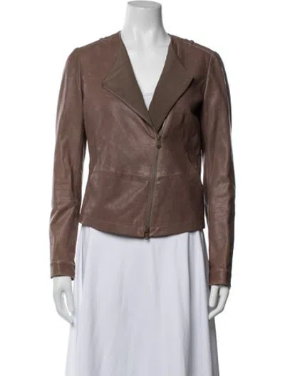 Pre-owned Brunello Cucinelli Leather Biker Jacket In Brown