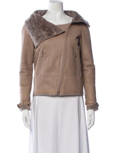 Pre-owned Brunello Cucinelli Leather Biker Jacket In Neutrals
