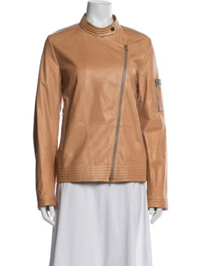 Pre-owned Brunello Cucinelli Leather Biker Jacket In Orange
