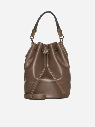 Brunello Cucinelli Leather Bucket Bag In Brown