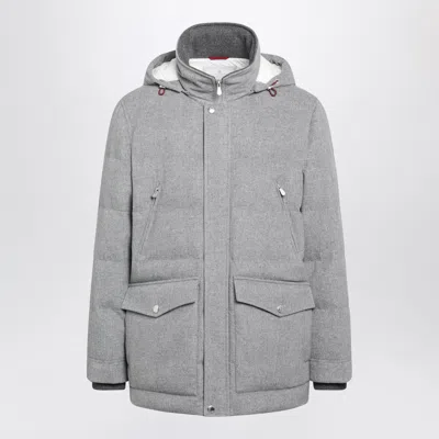 Brunello Cucinelli Light Grey Wool Parka With Quilted Detail In Gray