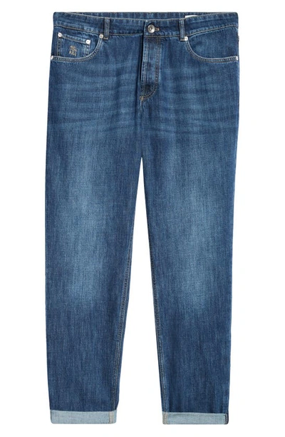 Brunello Cucinelli Lightweight Denim Traditional Fit Jeans In C1468 Denim Scuro Old