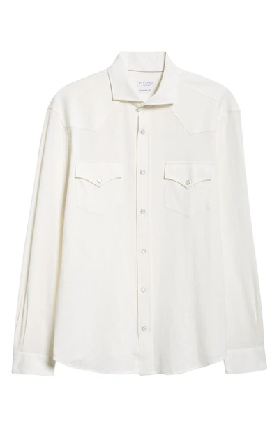 Brunello Cucinelli Linen & Cotton Snap-up Shirt In C828 Off White