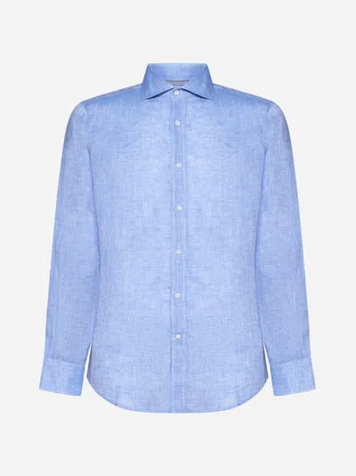 Brunello Cucinelli Linen Shirt In Light Blue