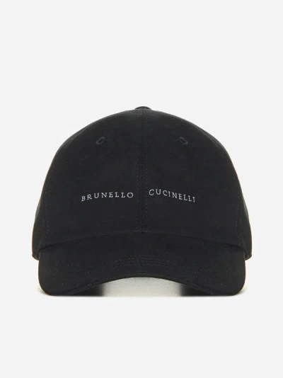 Brunello Cucinelli Logo Cotton Baseball Cap In Black