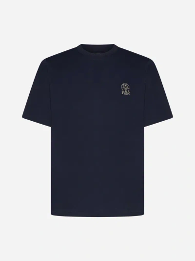 Brunello Cucinelli Logo Cotton T-shirt In Blue