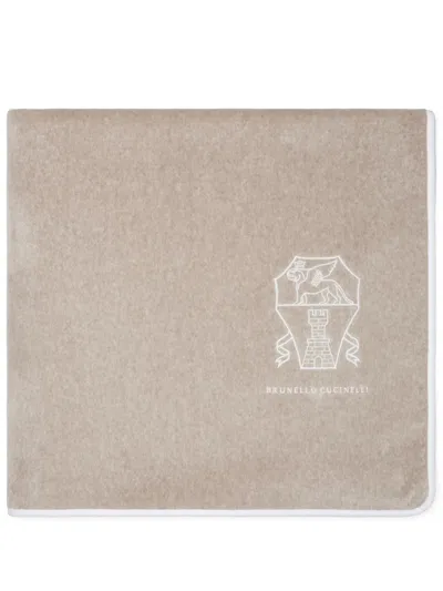 Brunello Cucinelli Logo-embroidered Cotton Towel (180cm X 100cm) In Neutrals