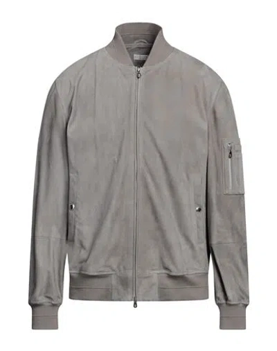 Brunello Cucinelli Man Jacket Grey Size L Leather, Cotton