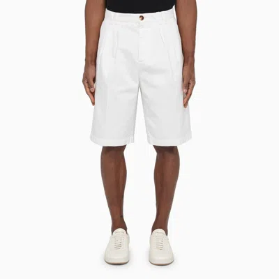 Brunello Cucinelli Men's Bermuda Shorts In Twisted Cotton Gabardine In White