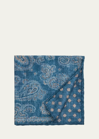 Brunello Cucinelli Men's Silk Double-faced Pocket Square In Blue