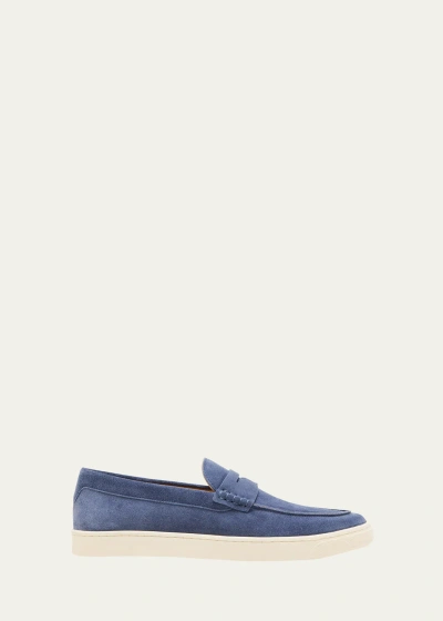 Brunello Cucinelli Men's Suede Moccasin Penny Loafers In Zaffiro