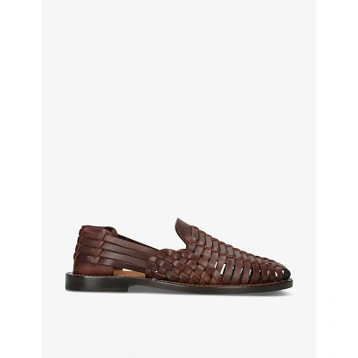 Brunello Cucinelli Mens Brown Cut-out Leather Loafers
