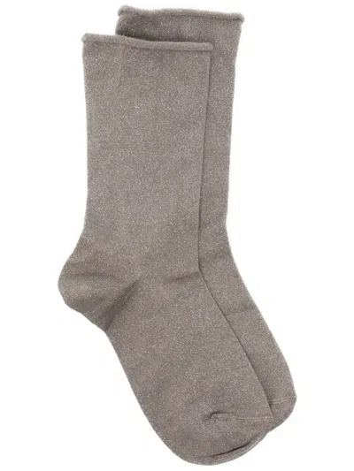 Brunello Cucinelli Metallic Cashmere-blend Ankle Socks In Brown