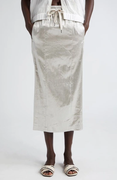 Brunello Cucinelli Metallic Coated Twill Drawstring Skirt In C281 Silver