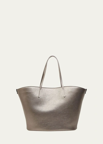 Brunello Cucinelli Metallic Leather Tote Bag In Gray