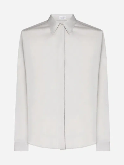 Brunello Cucinelli Monile Cotton-blend Shirt In Light Grey