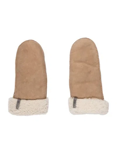 Pre-owned Brunello Cucinelli Neutral Sheepskin Fur Medium Winter Mittens In Neutrals
