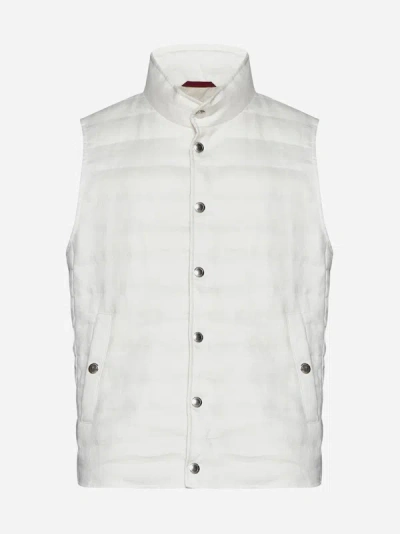 Brunello Cucinelli Padded Linen Vest In Off,white