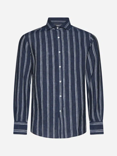 Brunello Cucinelli Pinstriped Linen Shirt In Blue