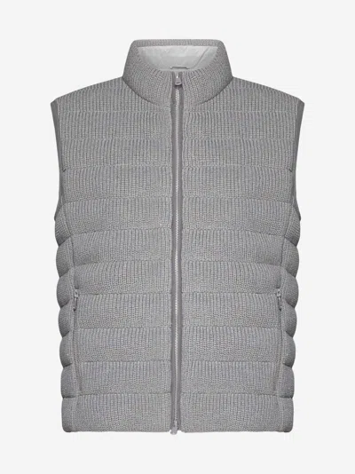 Brunello Cucinelli Quilted Cotton Knit Vest In Gray