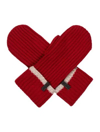 Pre-owned Brunello Cucinelli Red Patterned Cashmere Knitted Mittens W/tags