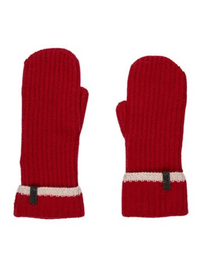 Pre-owned Brunello Cucinelli Red Patterned Cashmere Knitted Winter Mittens W/tags