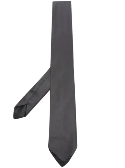 Brunello Cucinelli Rhinestone-detail Stretch-silk Tie In Grey