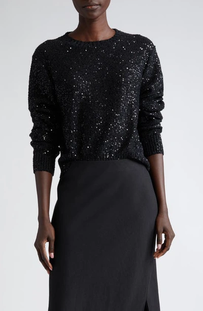 Brunello Cucinelli Sequin Linen, Cashmere & Silk Sweater In 黑色