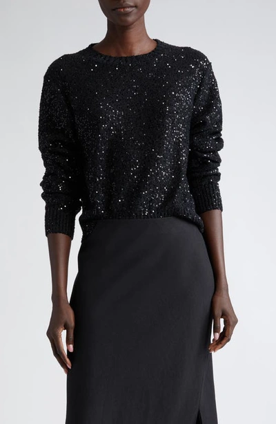 Brunello Cucinelli Sequin Linen, Cashmere & Silk Jumper In Black