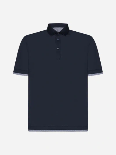 Brunello Cucinelli Silk And Cotton Polo Shirt In Blue Navy