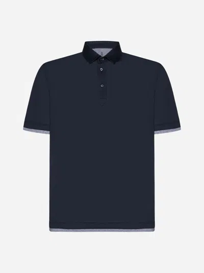 Brunello Cucinelli Silk And Cotton Polo Shirt In Blue Navy