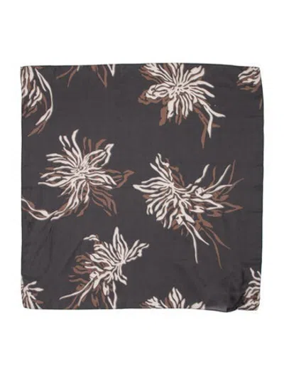 Pre-owned Brunello Cucinelli Silk Floral Print Scarf W/ Tags In Grey