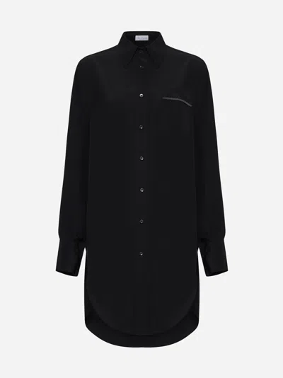 Brunello Cucinelli Silk Long Shirt In Black