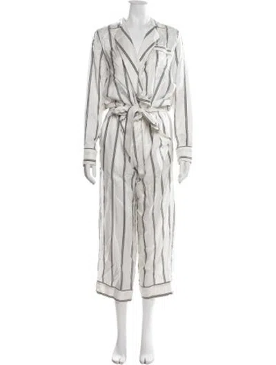 Pre-owned Brunello Cucinelli Silk Striped Jumpsuit W/ Tags In Neutrals