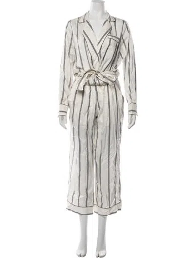 Pre-owned Brunello Cucinelli Silk Striped Jumpsuit W/ Tags In White