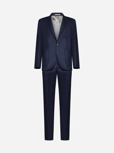 Brunello Cucinelli Single-breasted Wool Suit In Blue