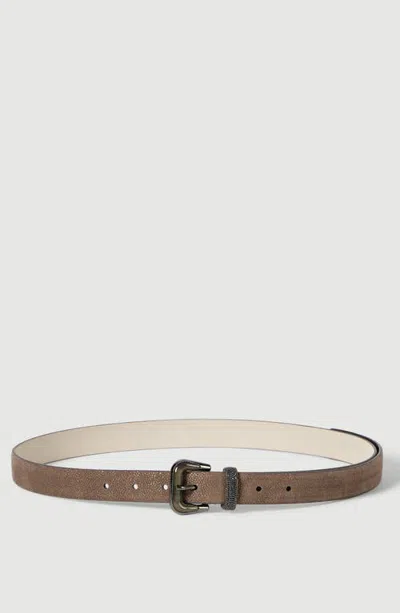 Brunello Cucinelli Sparkling Textured Leather Belt With Monili In Multi