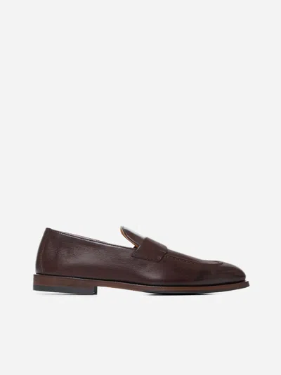 Brunello Cucinelli Strap-detail Leather Loafers In Brown