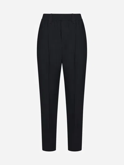 Brunello Cucinelli Stretch Wool-blend Trousers In Black