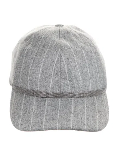 Pre-owned Brunello Cucinelli Striped Baseball Cap W/tags In Grey