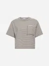 Brunello Cucinelli Striped Jersey Shiny Pocket Detail Crop T-shirt In Black