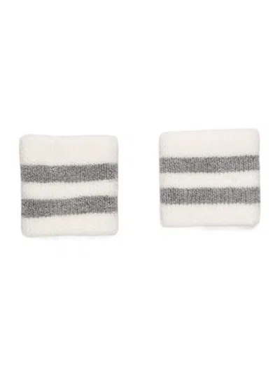Pre-owned Brunello Cucinelli Striped Knitted Cotton Cuffs W/tags In White