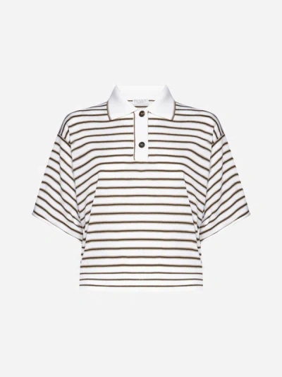 Brunello Cucinelli Striped Metallic Wool And Cashmere-blend Polo Shirt In Multicolor