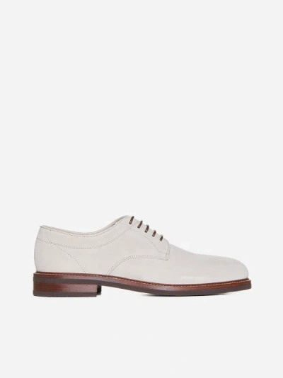 Brunello Cucinelli Suede Derbies In Oatmeal