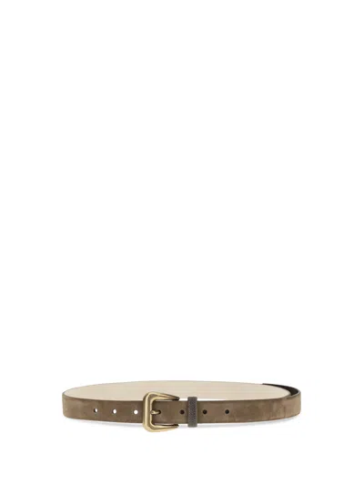 Brunello Cucinelli Suede With Monili Detail Belt In Caramel