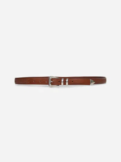 Brunello Cucinelli Tobacco Calfskin Woven Belt