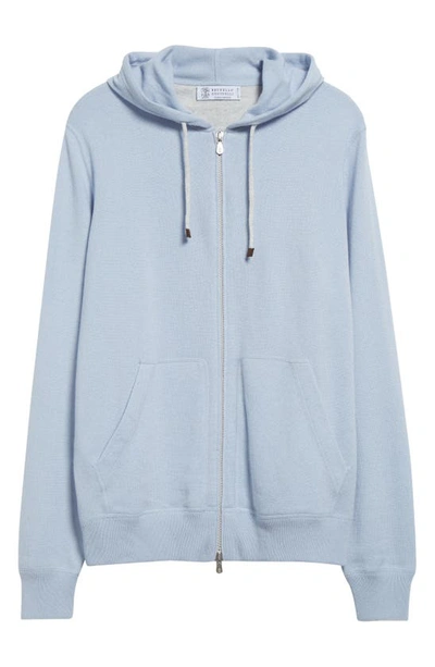 Brunello Cucinelli Two-way Zip Cashmere Hoodie In Cxb49 Atlantic/ Nebbia